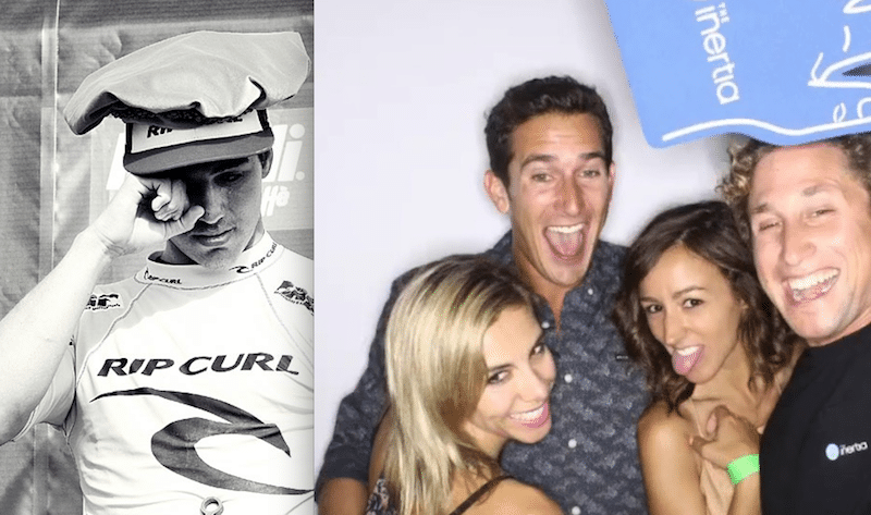 The Inertia staff seen celebrating (right) while Gabriel Medina weeps (left)