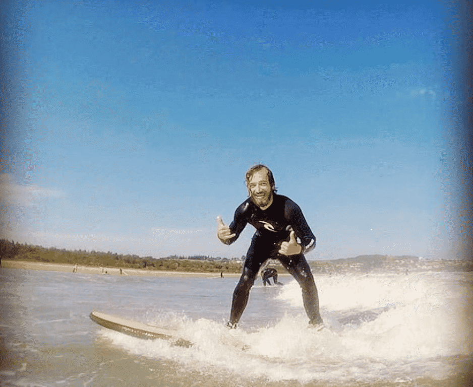 Loyson, pictured, on the last wave he will ever catch.