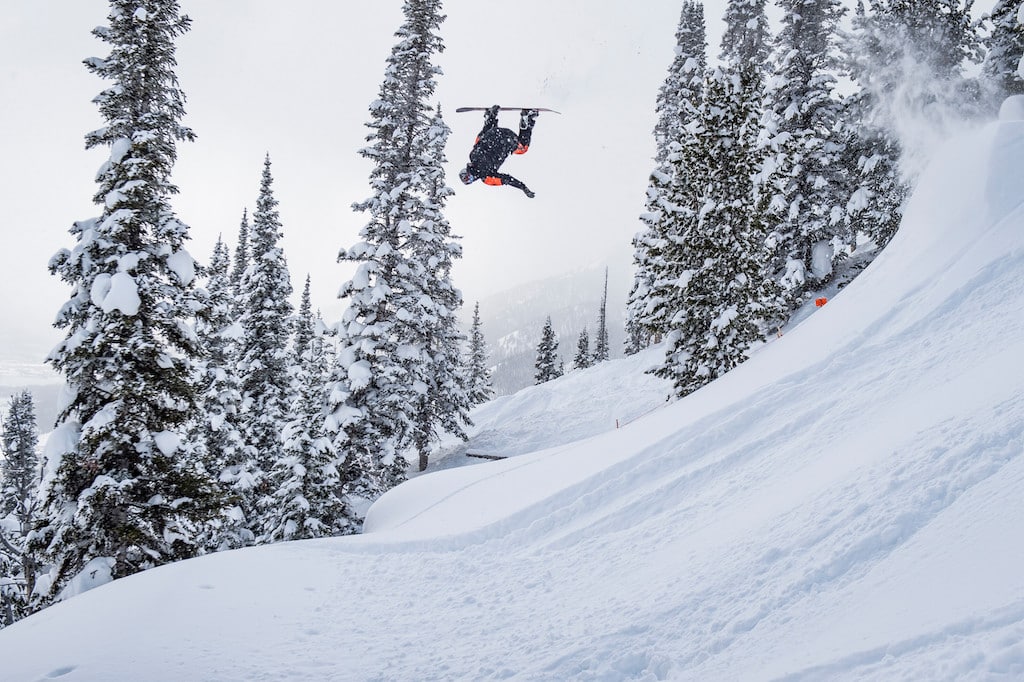Travis Rice executes a backside rodeo on a run on the Natural Selection test event course in Jackson Hole, WY, USA on 27 January, 2020.