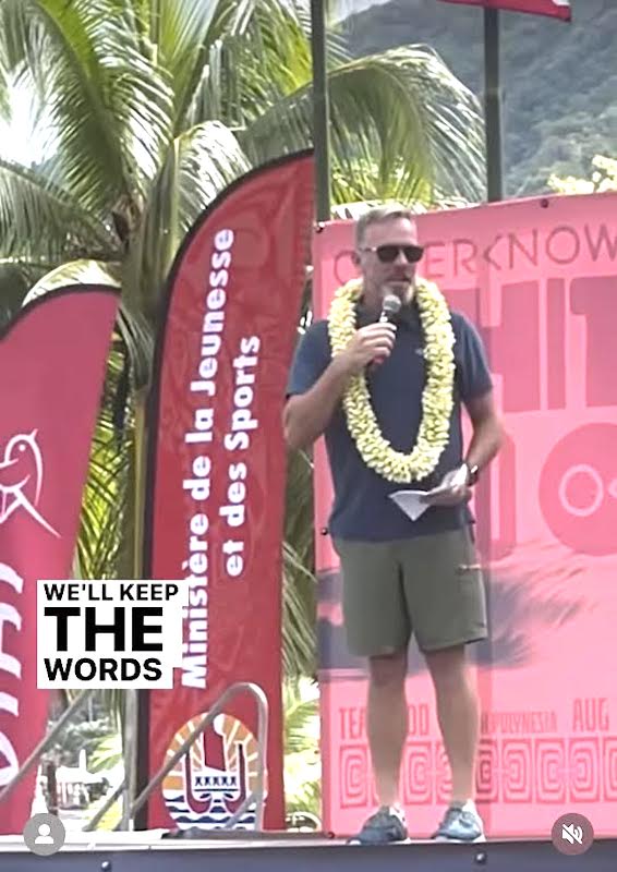World Surf League CEO Erik Logan attempts to deflect attention from “cartoonish” Surfline wave height imbroglio swirling around Tahiti Pro by donning world’s largest lei!