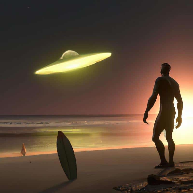 Artist rendering of Australian surfer/alien.