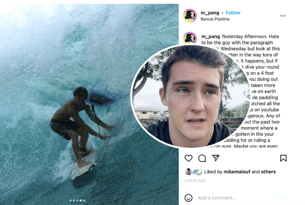 Adult learner surfer who nearly decapitated Pipeline star issues brave mea culpa on YouTube, “Ive received a lot of death threats and a lot of hate