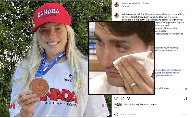 Justin Trudeau’s dream of Olympic surf gold shattered as Texan-Hawaiian surfing phenom Erin Brooks denied eligibility to surf for Team Canada!