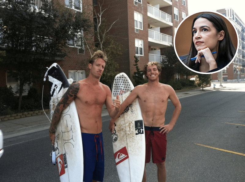 Surfers in New York (pictured) made sad by AOC.
