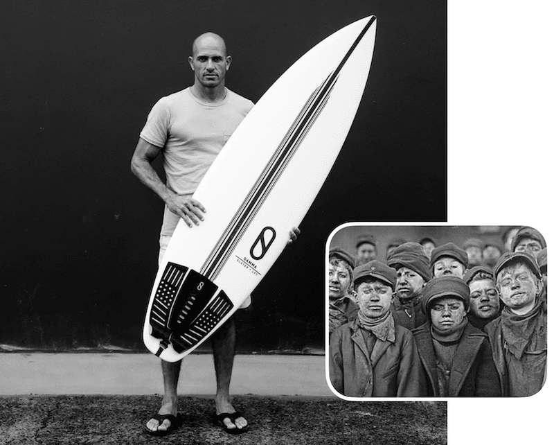 Surfboard baron Kelly Slater taunts domestic shapers (insert). Photo: Firewire