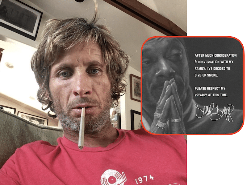 Joel Tudor (pictured) in shock while reading Snoop Dogg's announcement. Photo: instagram