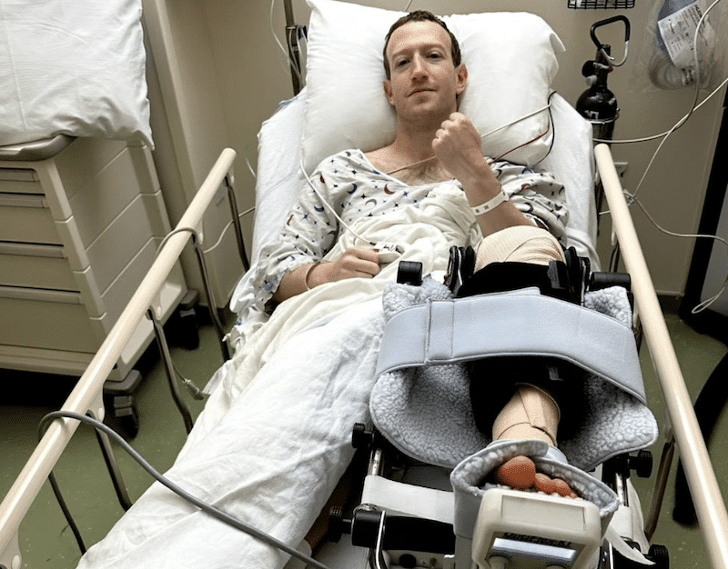 Mark Zuckerberg in hospital with ACL repair.