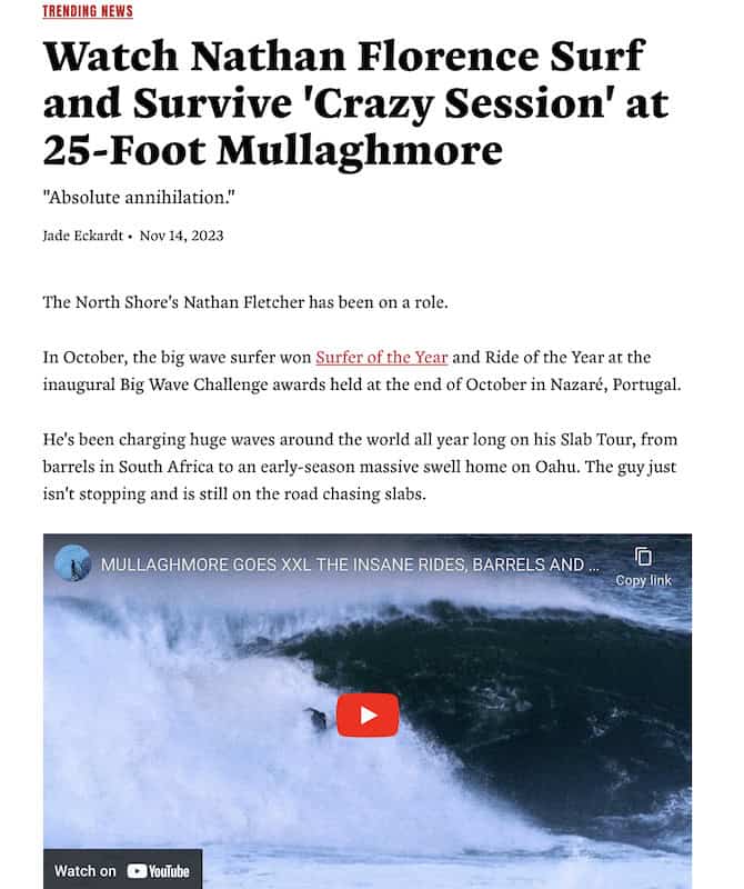 New Surfer Magazine Spits On Only Rule Of Surf Journalism; Misidentifies Nathan Florence As Nathan Fletcher 1