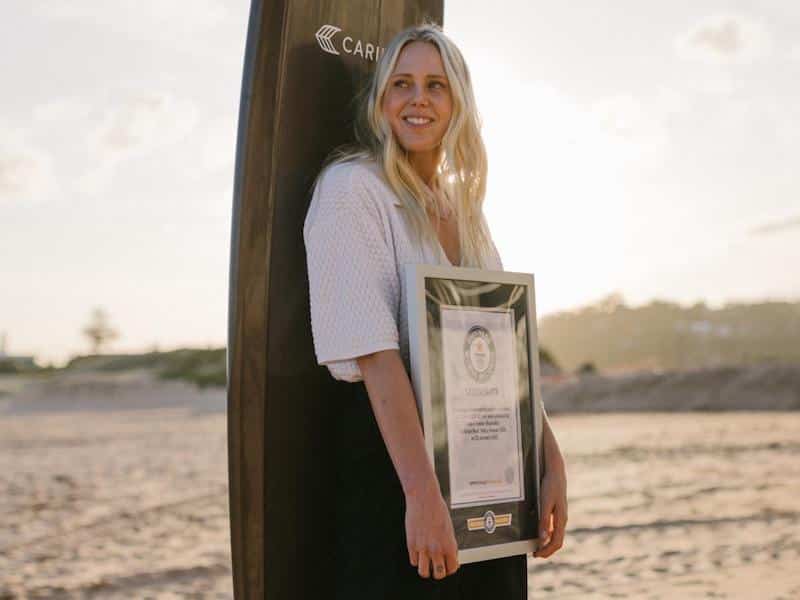 Laura Enever (pictured) with award. Photo: World Surf League
