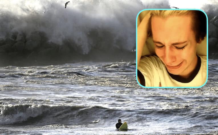 California surfer (pictured) losing faulty mind.