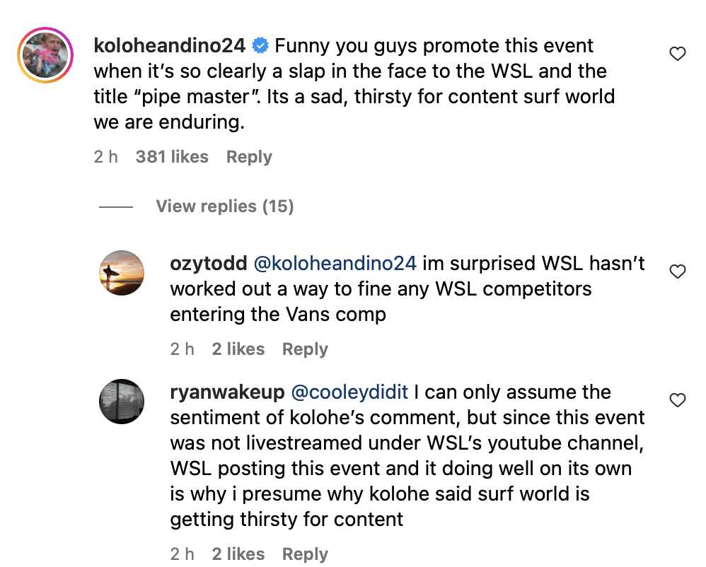 Kolohe Andino comment on Pipe Masters