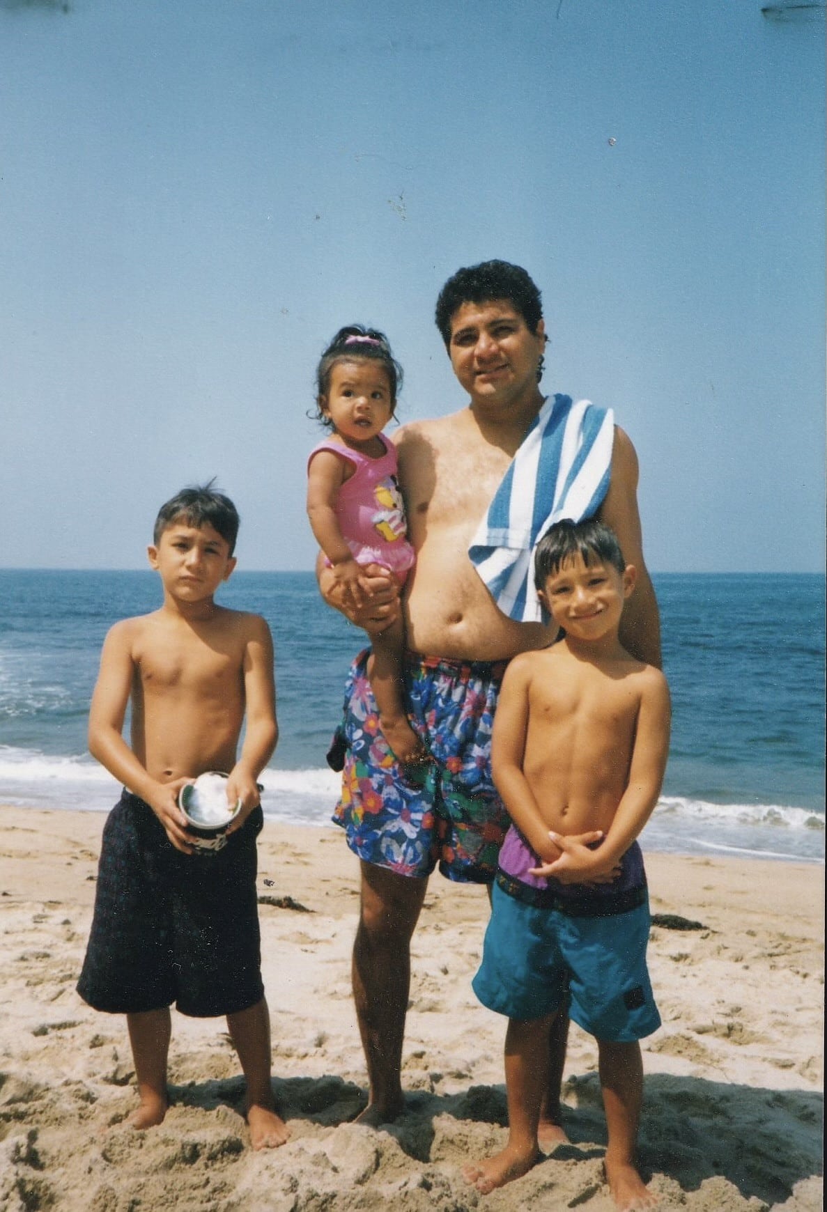 Surfer dad and kids