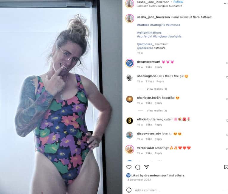 Inspirational transgender surfer from Australia Sasha Jane Lowerson.