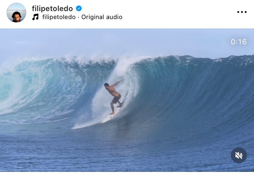 Developing: World surf champ Filipe Toledo seen charging small Teahupoo in lead-up to Olympic showdown!