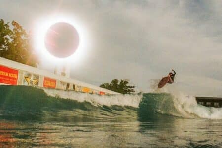 Dylan Graves, surfing during a total solar eclipse at Waco, Texas.