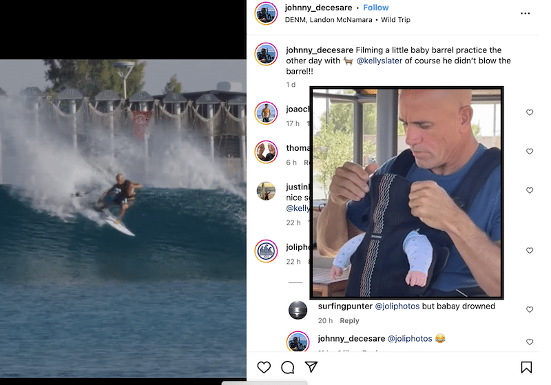 Kelly Slater goes surfing with baby at Surf Ranch