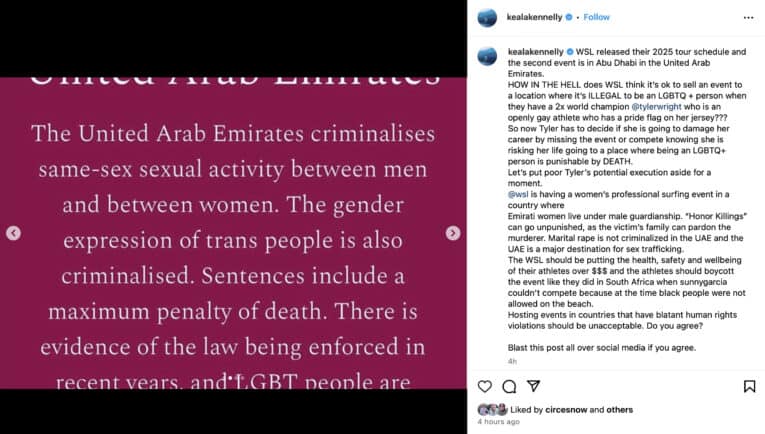 Best Female Surfer On Earth Lashes Wsl For Tyler Wright “Death Sentence” Surf Contest In Sharia Law-Ruled Abu Dhabi 1 Keala kennelly criticises uae contest