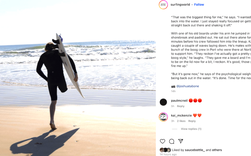 Kai Mckenzie returns to surf after losing leg in a Great White attack