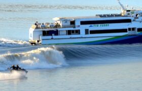 Ben Gravy surfing ferry wave.