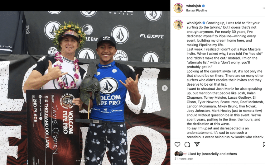 Jamie O'Brien not invited to Vans Pipe Masters.