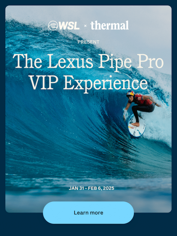 World Surf League offers new “Lexus Pipe Pro VIP Experience” for must-see low price per person!