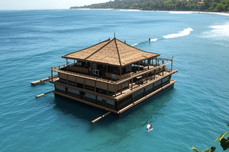 Floating restaurant at Keramas, Bali