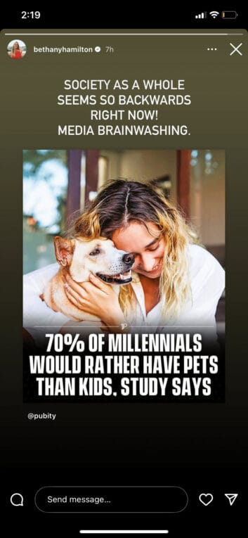 Lightning Rod Surfer Bethany Hamilton Pushes Extreme-Right “Family” Agenda To 2.4 Million Followers 1 Bethany hamilton pushes family on ig.