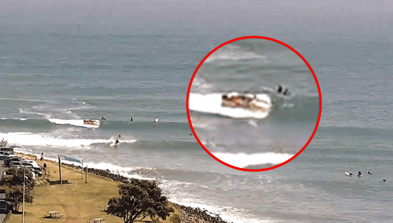 Out-of-control boat speeds through popular New Zealand lineup nearly mincing surfers!