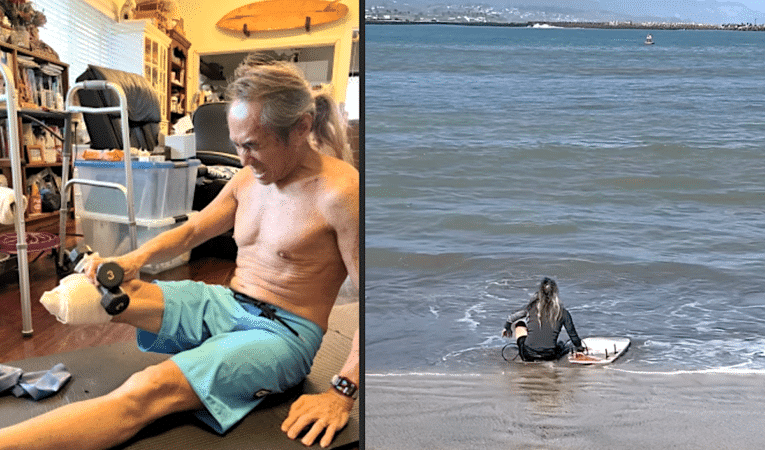 Maui surfer butchered by Tiger shark back surfing after raising $100k for prosthetic leg!