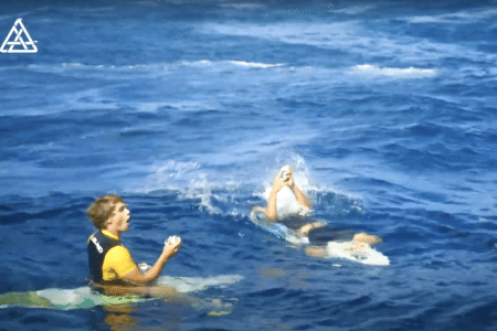 Al Cleland Jr. (left) reacts to "The Catch."
