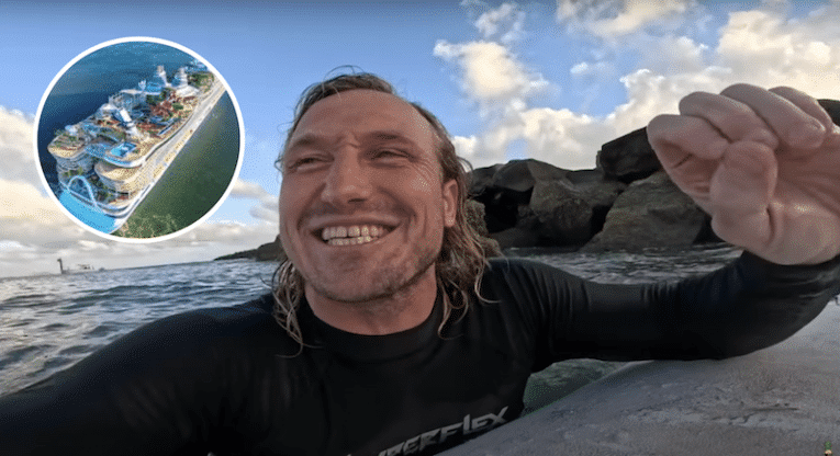 Ben Gravy stuns world by surfing wake of its largest cruise ship!