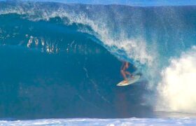 Mason Ho rides Tommy Peterson Fireball Fish.