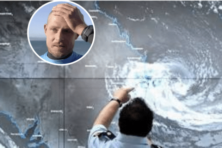 Gold Coast surfer (insert) responds to potential Cyclone Alfred fine.