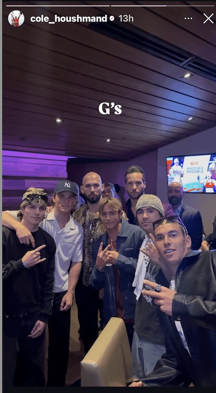 Cole Houshmand (right) Tate brothers (middle) and others. Photo: Cole Houshmand Instagram