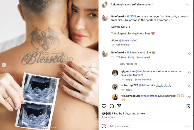 Italo Ferreira announces baby with Sofia Larocca.