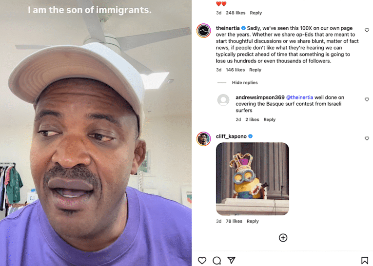Surfing’s Selema Masekela loses 1000 followers in 24 hours “for supporting hardworking, brown LA citizens.”