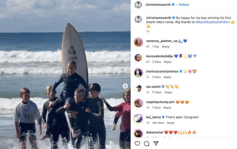 Surf fans deeply concerned as Chris Hemsworth’s young son appears to wander down ill-advised path