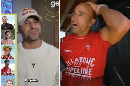 Italo Ferreira slaps Kelly Slater.