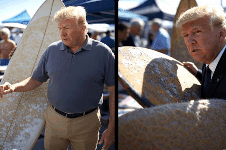 Donald Trump buys a secondhand surfboard.