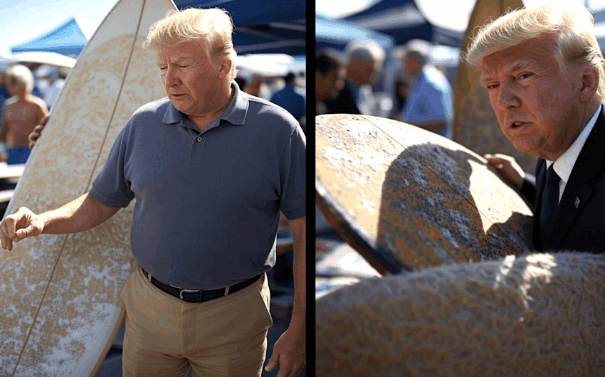 Donald Trump buys a secondhand surfboard.