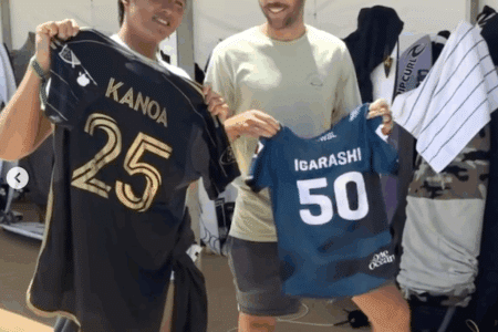 Kanoa Igarashi and soccer star together as one. Photo: LAFC Instagram