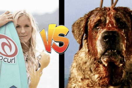 Bethany Hamilton (left) and a famously grumpy dog.