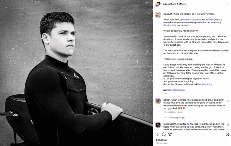 Surfing world mourns Kolby Aipa, grandson of Ben Aipa, killed in e-bike accident aged 20