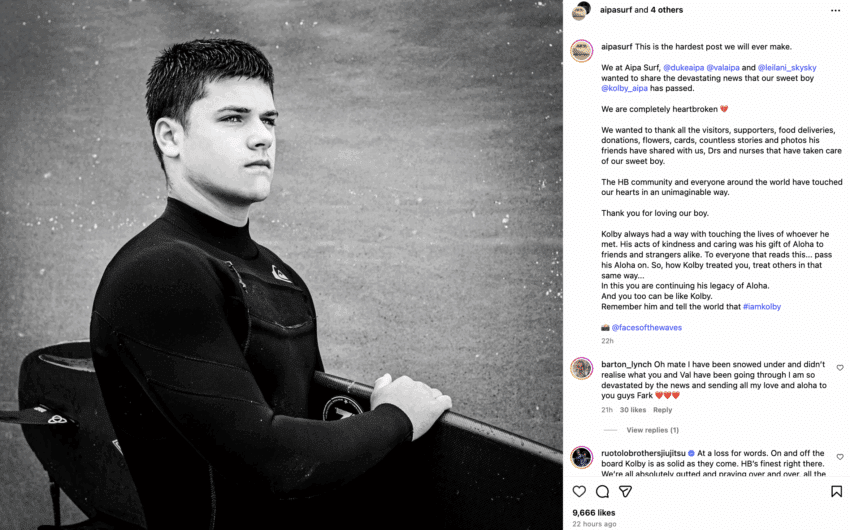 Kolby Aipa, grandson of Ben Aipa, son of Duke, dead at 20.