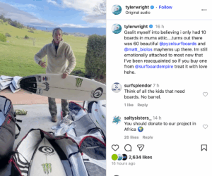 Tyler Wright lists sixty surfboards for sale