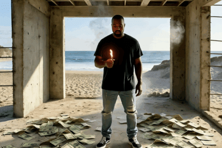 Kanye West burning money