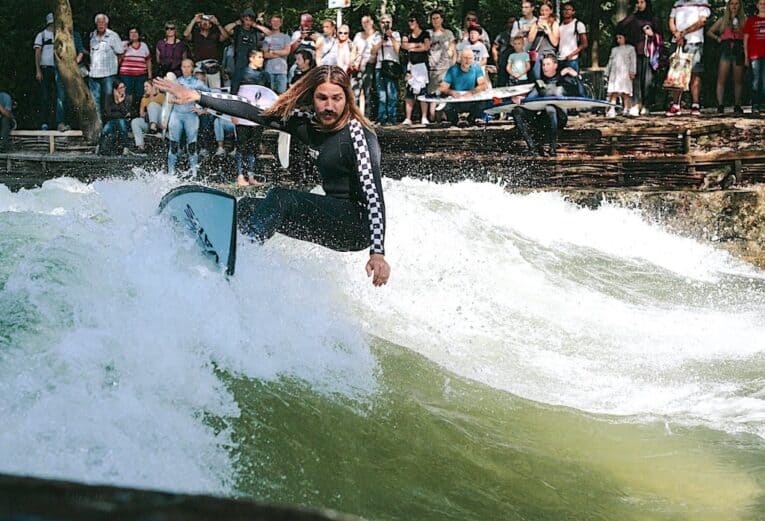 Dylan Graves (pictured) on pilgrimage to Munich for Eisbach pleasure.