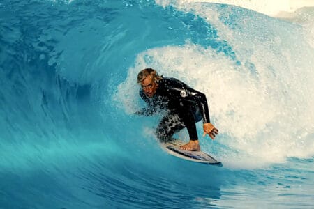 Old man in wave pool