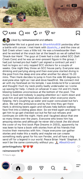 Kelly Slater Reveals, &Quot;I Saved Hank'S Life When I Was A Little Kid&Quot; 1 Hank foto