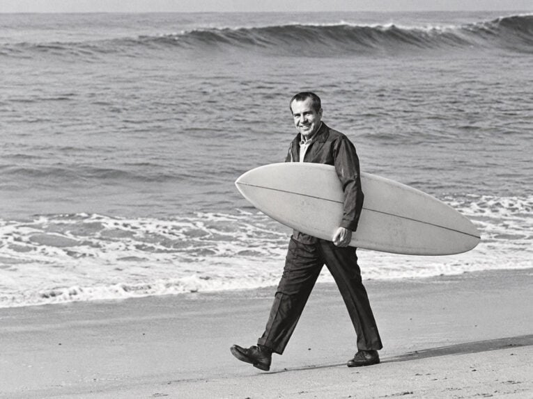 Richard Nixon with surfboard